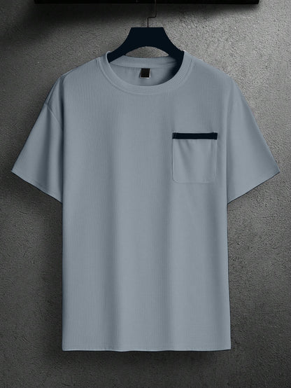 Indoprimo MenS Polyester T Shirt With Pocket Half Sleeves Round Neck Line Solid Pattern Loose Fit Classic Style And Standard Le