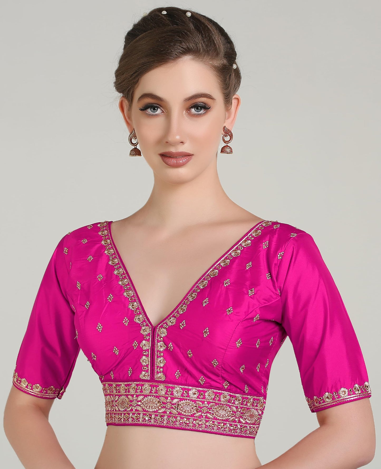 Pujia Mills Woman Readymade Ethnic Wear Deep V Neck Classic Butti Design Half Sleeve Mehendi Green Online Embroidery Zari Work B