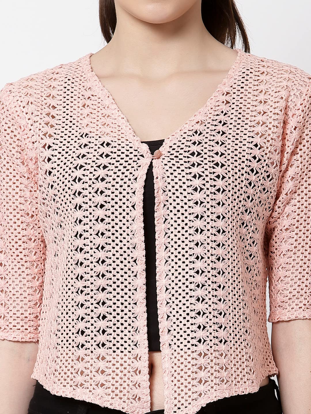 Style Quotient Women Self Design Nude Cotton lace Regular Smart Casual Shrug