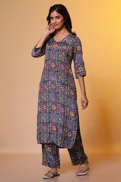 Aurelia WomenS Viscose Floral Regular Kurta (24Fea15220_Blue