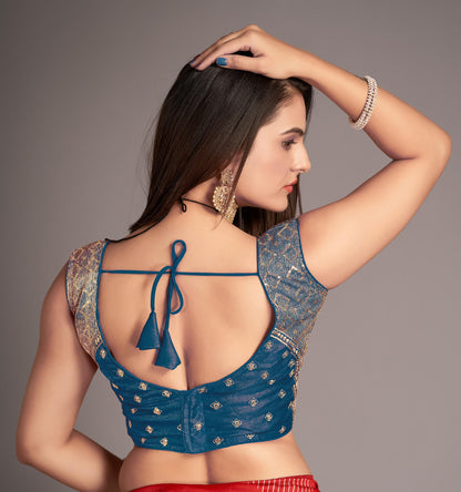 Pujia Mills WomenS Sequin Embroidered V Neck Sleeveless Morpeach Readymade Saree Blouse Indian Ethnic Stitched Padded Blouses F