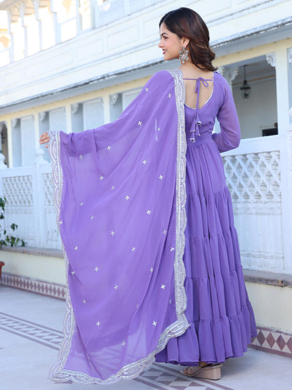 Fashion Basket WomenS Georgette Solid Anarkali Dress Lavender