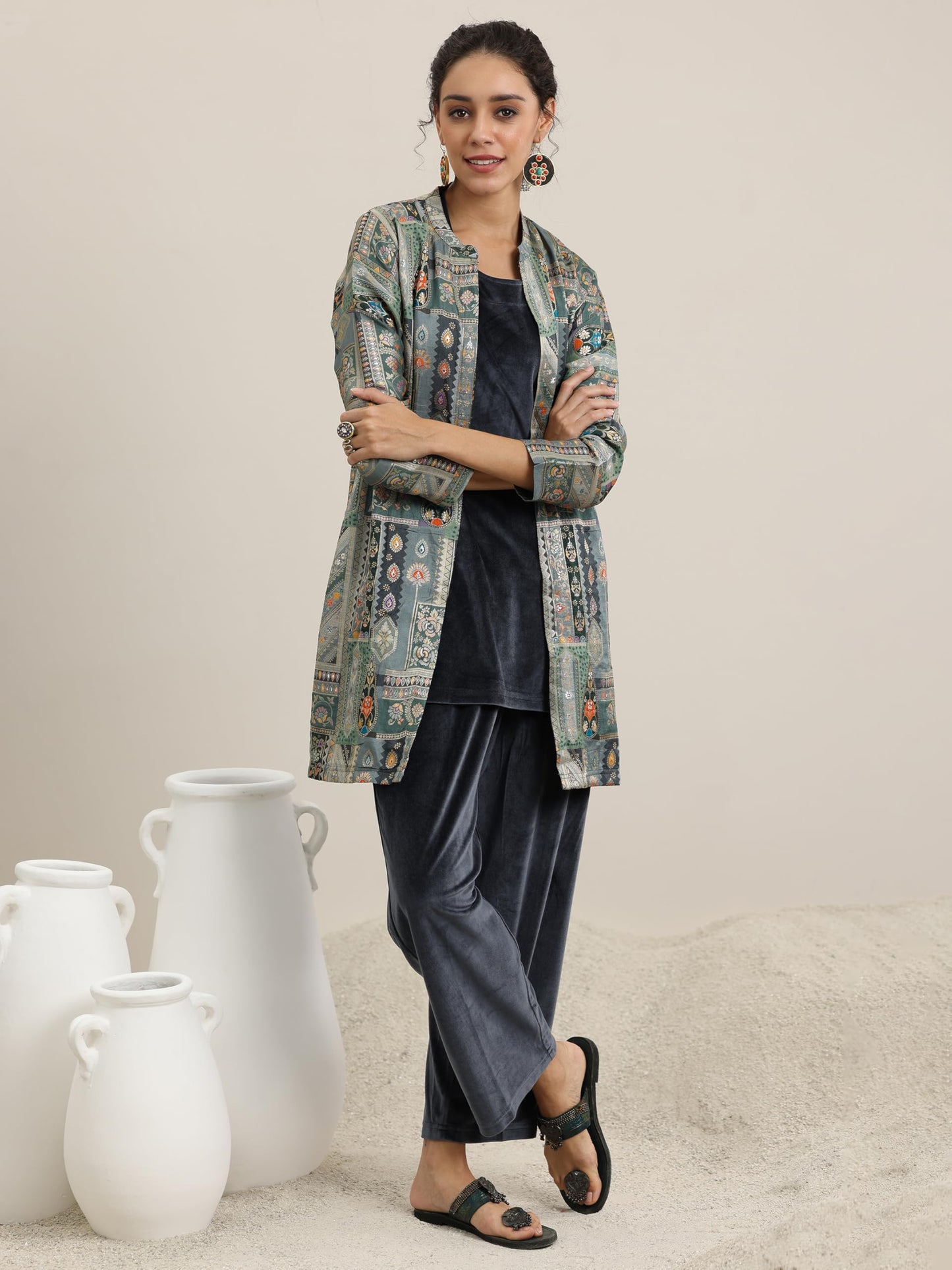 Libas Womens Solid Velvet Co-Ord Set For Women