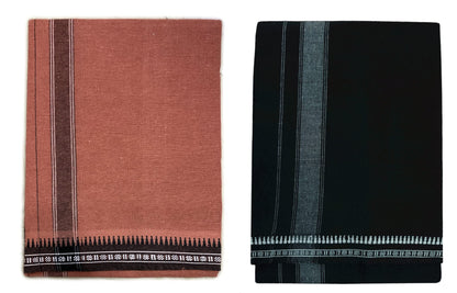 PRAKASAM COTTON FINE Quality Mens Kerala Style Thalapathi Border Single (1.28X2.00 mtrs) -Dhoti-Kerala Single mundu (Pack of 2 d