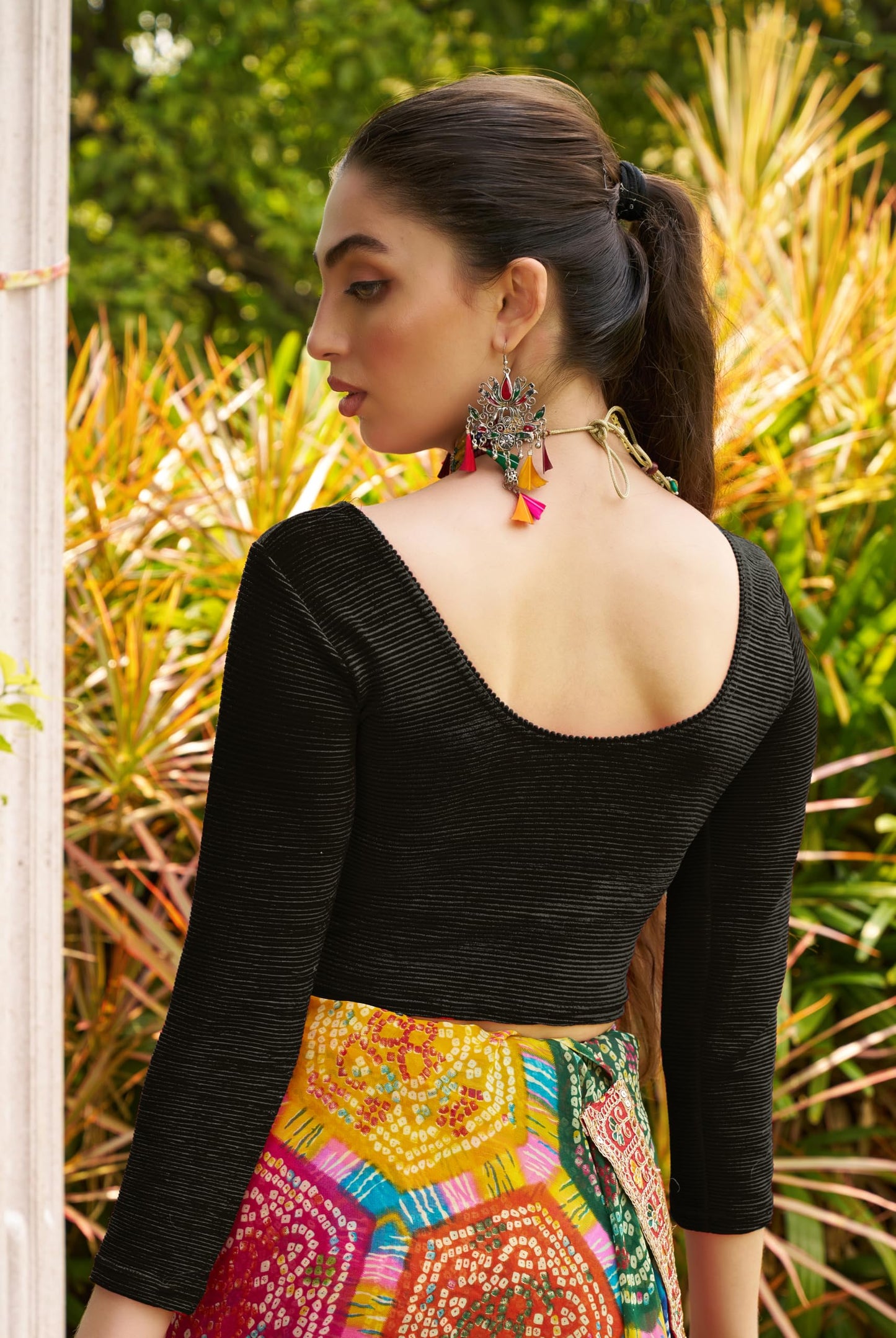 Pujia Mills Blouse Readymade Black Color 3/4 Sleeve Blouses for Women Readymade Stylish Blouse for Women Stretchable Imported Ve