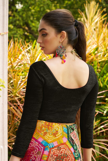 Pujia Mills Blouse Readymade Black Color 3/4 Sleeve Blouses for Women Readymade Stylish Blouse for Women Stretchable Imported Ve