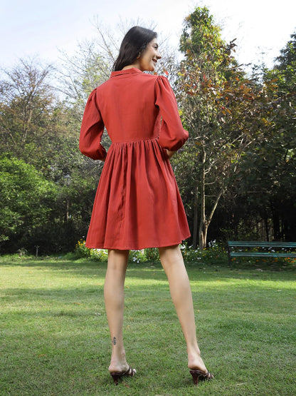 Stylum Womens Solid Italian Crepe Flared Dress Rust