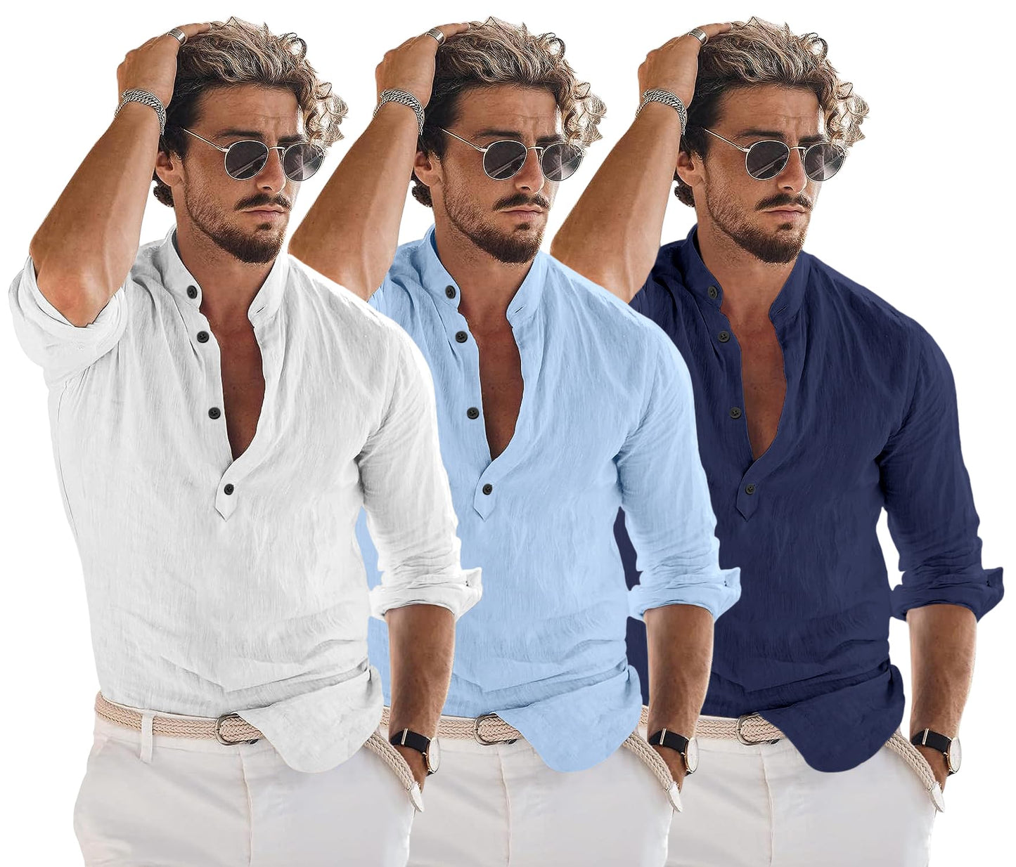 Zartha Combo Of Men Solid Cotton Blend Straight Kurta Shirt Pack Of 3