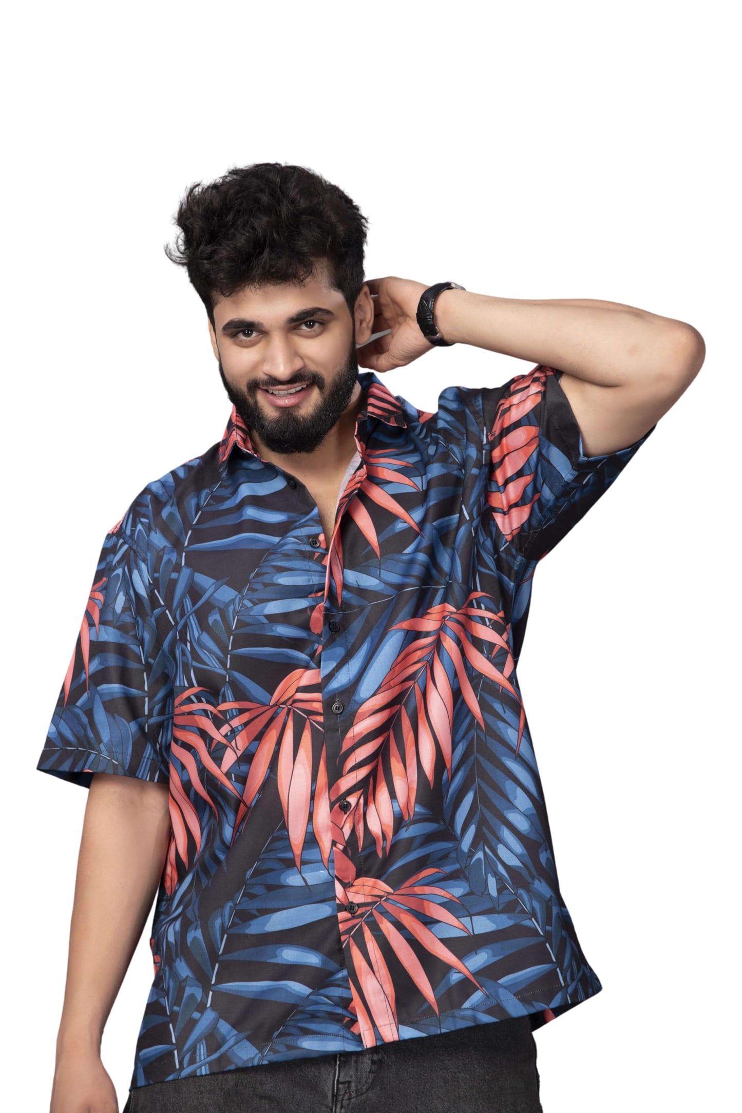 Brown Culture MenS Cotton Blend Floral Print Shirt With Spread Collared Half Sleeves Standard Length And Button Down Closure Ty