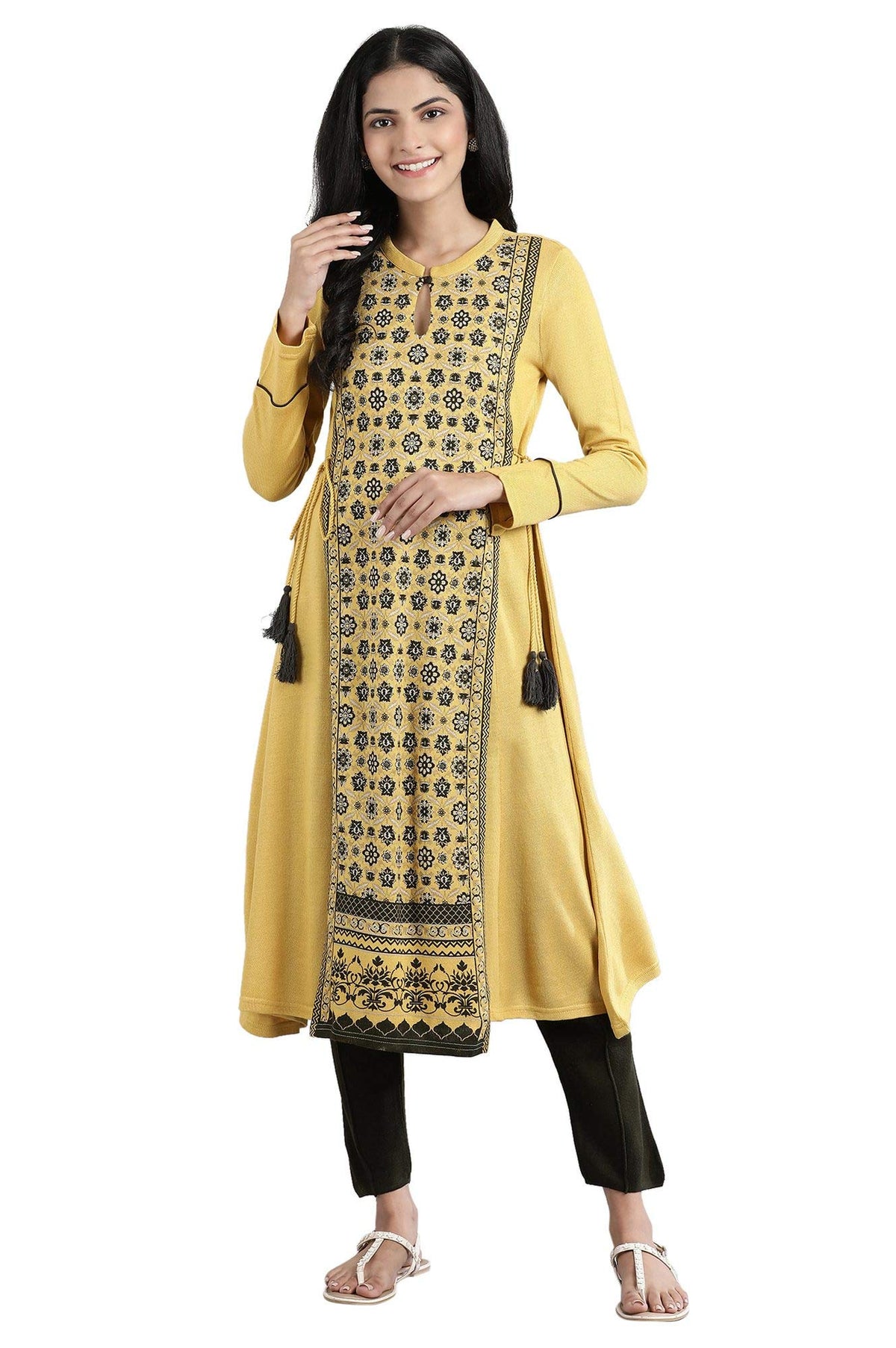 Aurelia WomenS 100% Acrylic Regular Kurta (21Noa11069-502947_Yellow