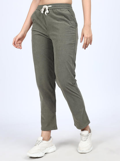 Shasmi Womens Olive Front Tie Loose Fit Corduroy Baggy Long Slacks Chino Pants with Slant Pocket Simple Casual Trousers, Going
