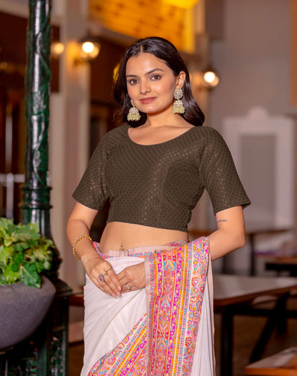 Jaanvi Fashion Round Neck Elbow Sleeve Cotton Lycra Blouse - X-Large, Coffee, Stylish Design