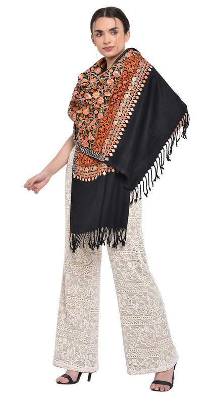 Weavers Villa Womens Kashmiri Aari Embroided Cashmilon Woven Stoles, Shawls, Wraps, 75cm X 200cm