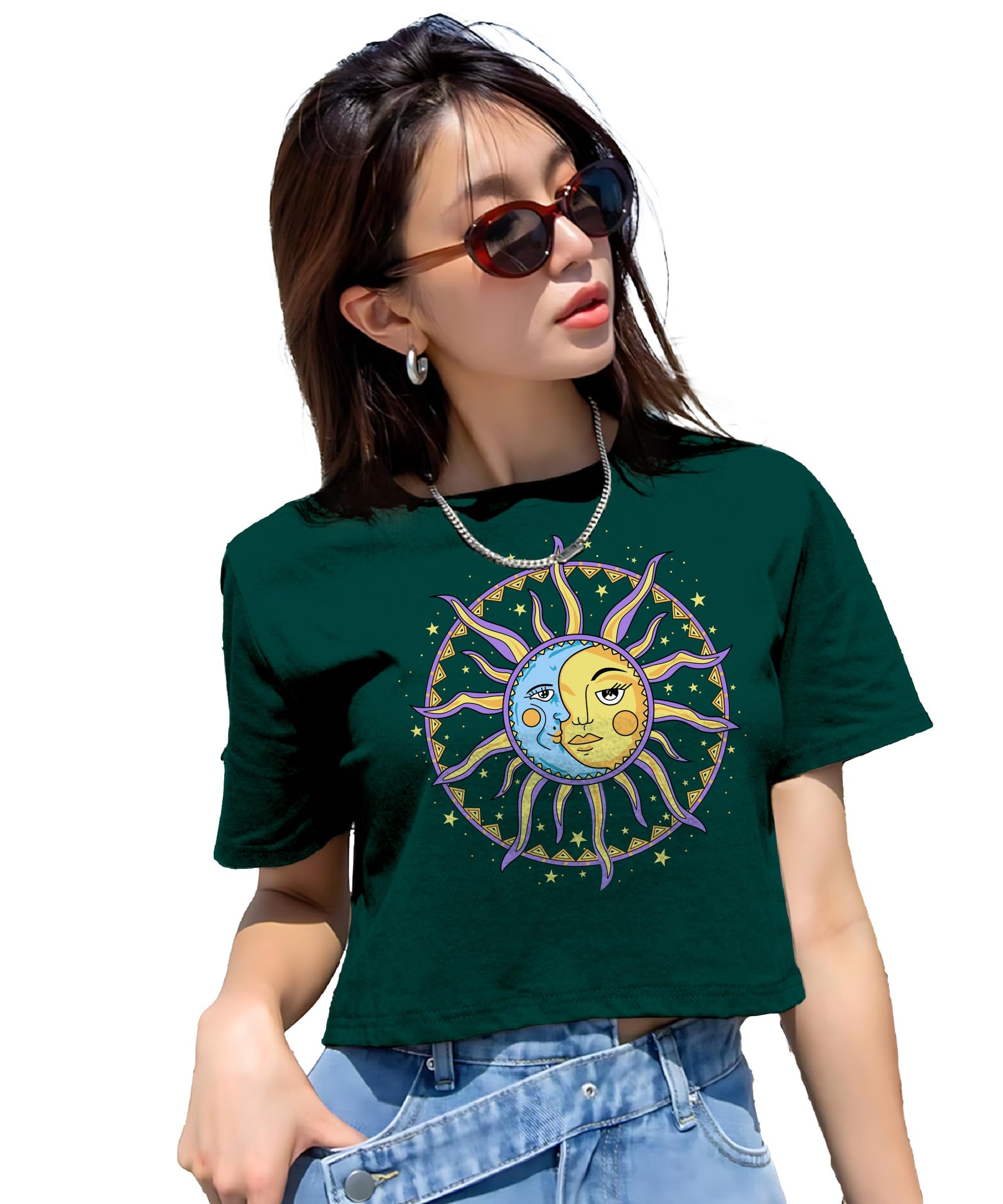 SHODOX 100% Cotton Crop top for Women - Printed Raglan Sleeve Stylish T-Shirt, Oversized fit Drop Shoulder Crop Top for Women
