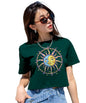 SHODOX 100% Cotton Crop top for Women - Printed Raglan Sleeve Stylish T-Shirt, Oversized fit Drop Shoulder Crop Top for Women