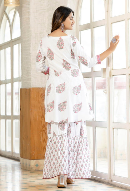 KLOSIA Women Angarakha Kurta and Sharara Set with Dupatta