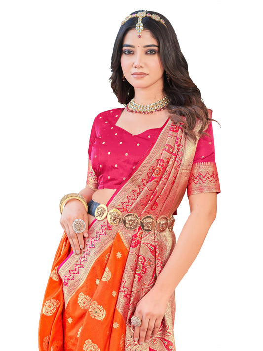 Glory Sarees WomenS Pure Kanjivaram Soft Banarasi Original Satin Silk Woven Hand Dyed Wedding Saree With Blouse Piece (Satin Sil