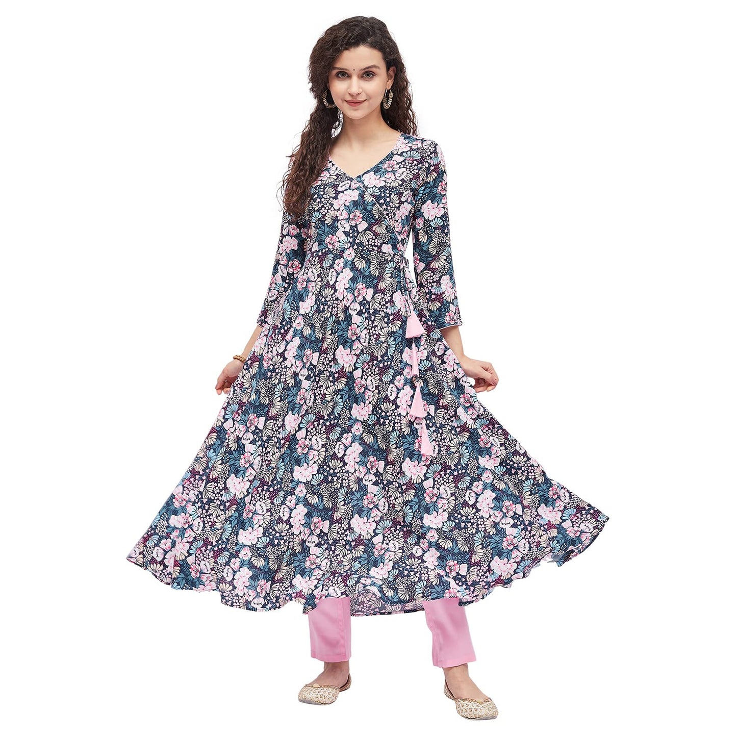 Tissu Women'S Rayon Multicolored Floral Printed Angrakha Kurta 2212_Multi_4Xl