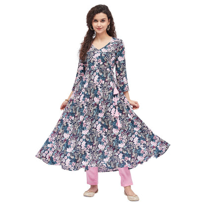 Tissu Women'S Rayon Multicolored Floral Printed Angrakha Kurta 2212_Multi_6Xl