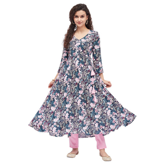 Tissu Women'S Rayon Multicolored Floral Printed Angrakha Kurta 2212_Multi_6Xl