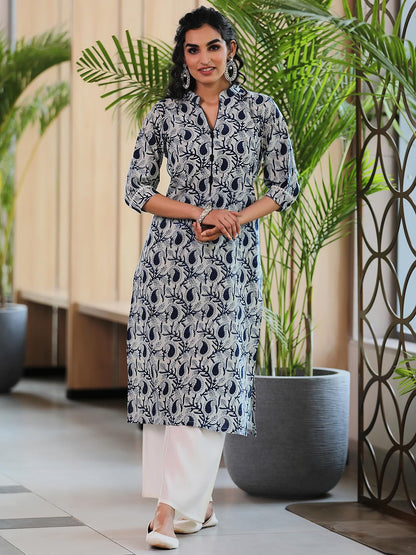 Libas WomenS Cotton Printed Straight Kurta (29051R_Blue