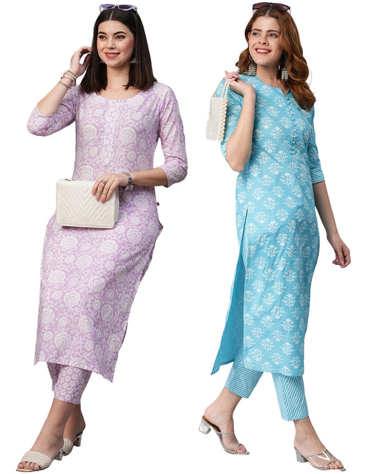 ANNI DESIGNER Women Cotton Blend Kurta & Pant Pack Of 2