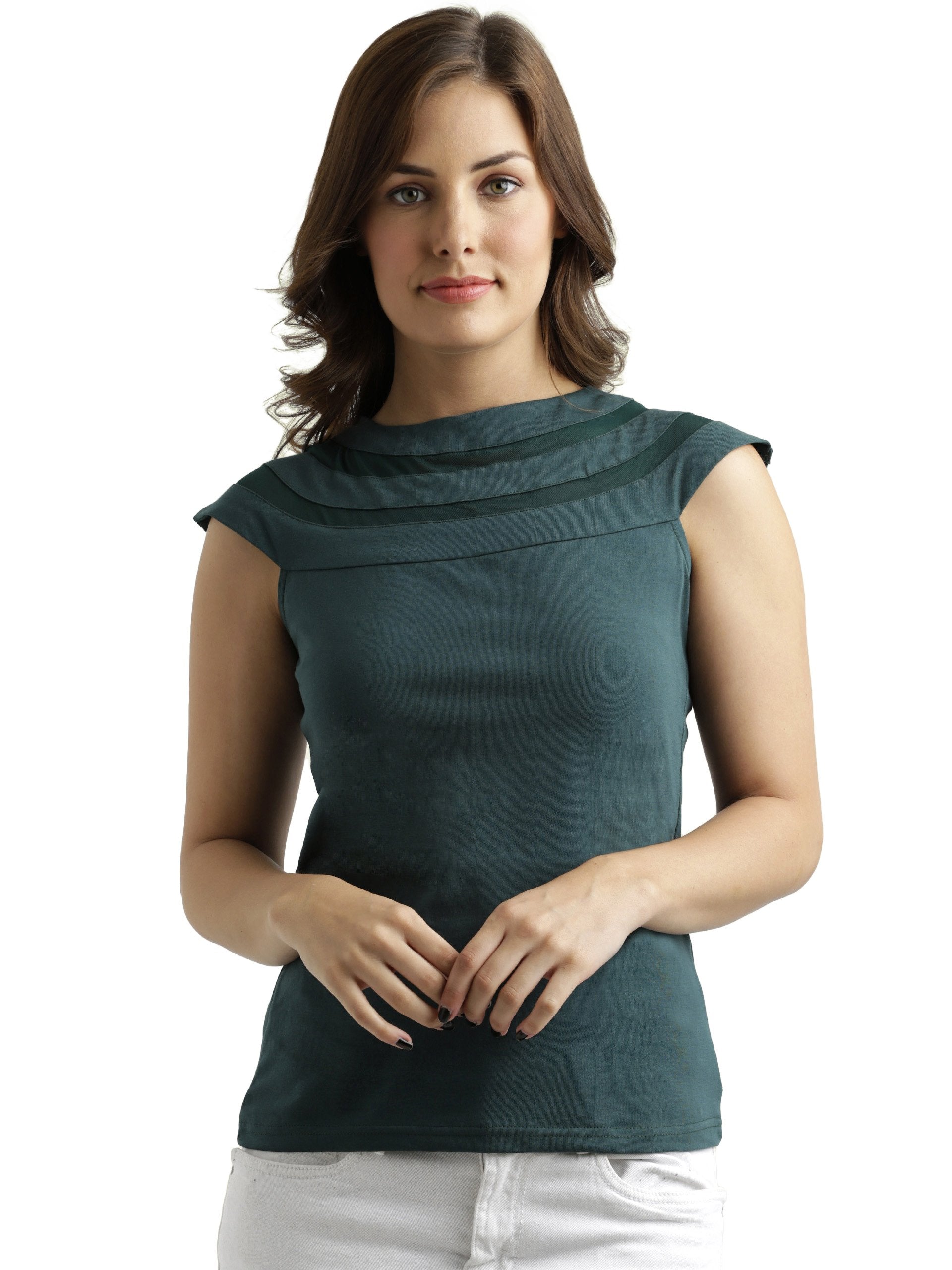 Miss Chase WomenS Plain Slim Fit Top (Mcss16Tp06-37-48-06_Green_X-Large)