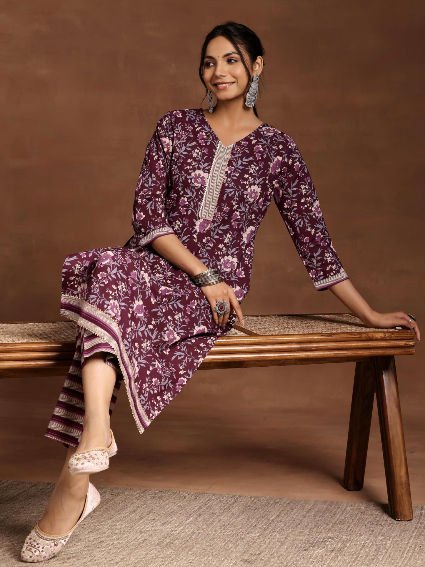 Libas Womens Printed Cotton Straight Kurta With Trousers