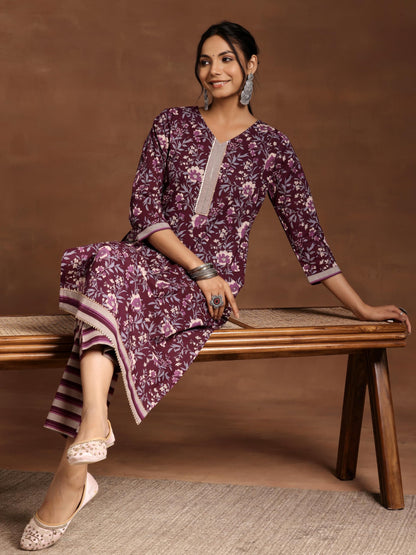 Libas Womens Printed Cotton Straight Kurta With Trousers