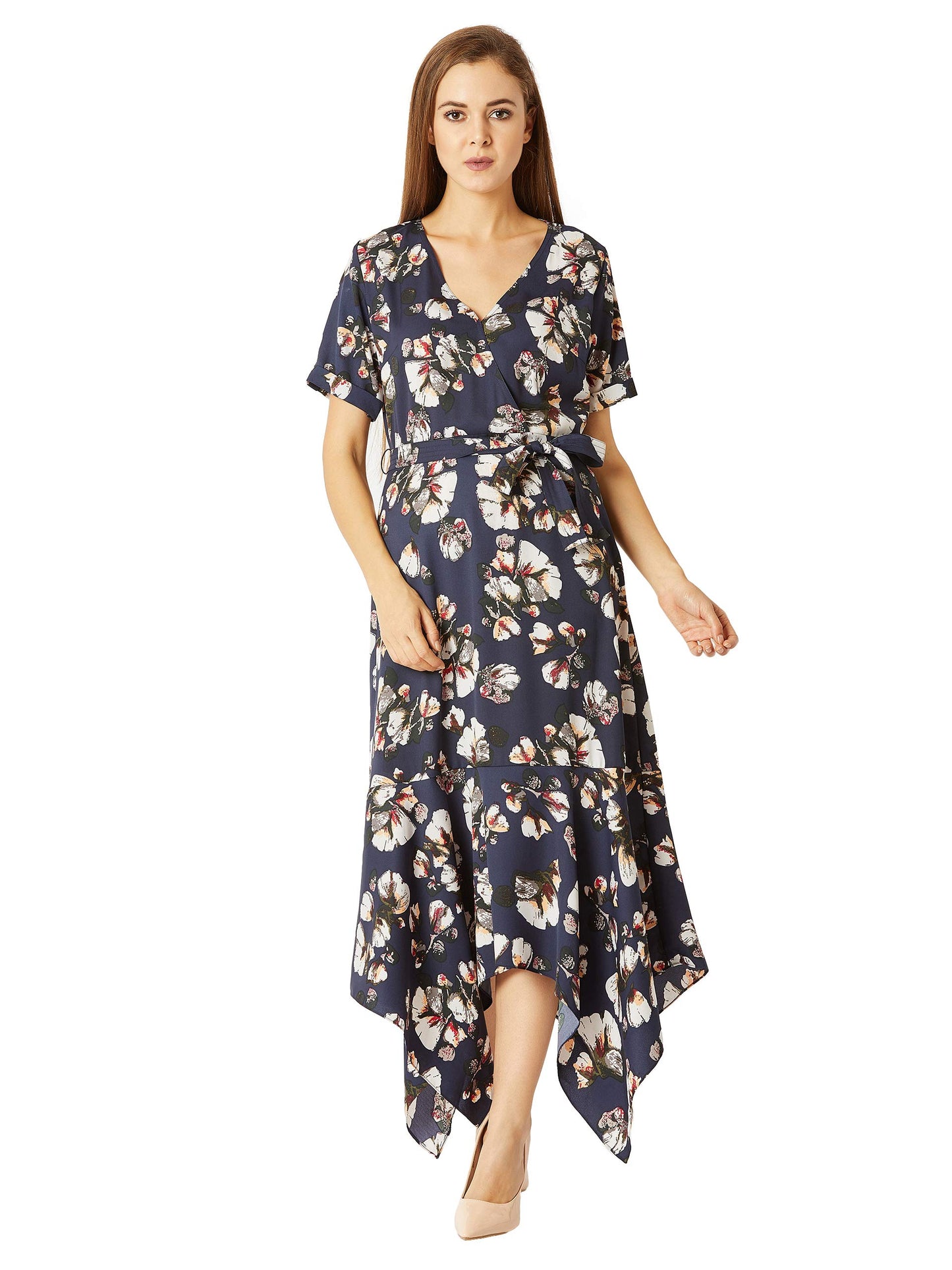 Miss Chase WomenS Crepe Wrap Dress(Mcaw18D12-10-178-03,Multicolor-Base Navy Blue,Small)