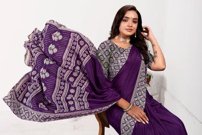 Vimla WomenS Premium Crepe Silk Saree With Unstitched Blouse Piece Floral Pattern And Plain Weave Type
