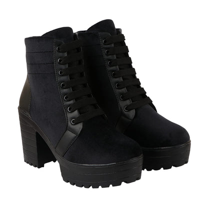 Shoetopia Black Girls Solid Mid Top Heeled Boots