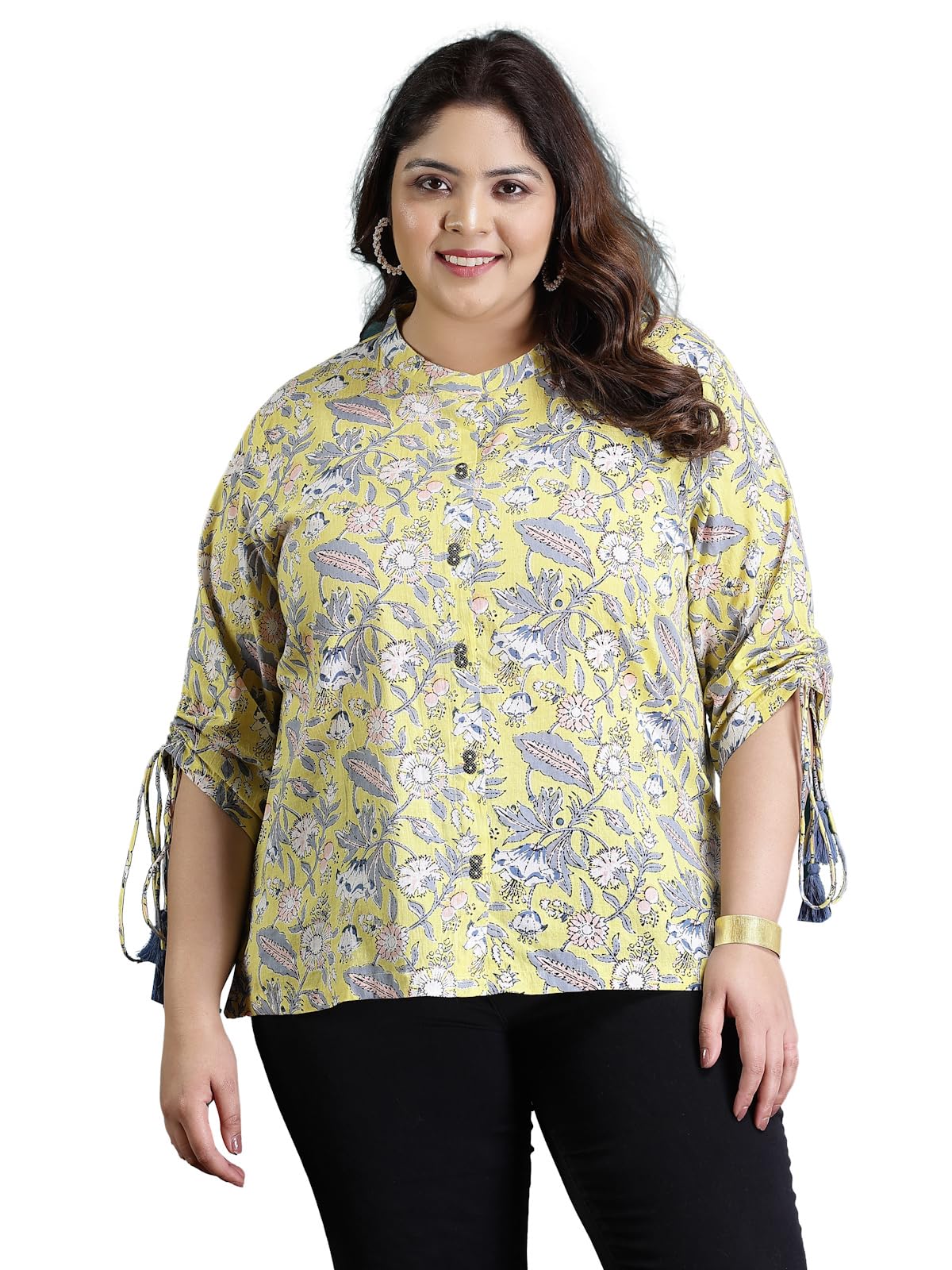 Stylum Womens Plus Size Floral Printed Cotton Shirt Style Top