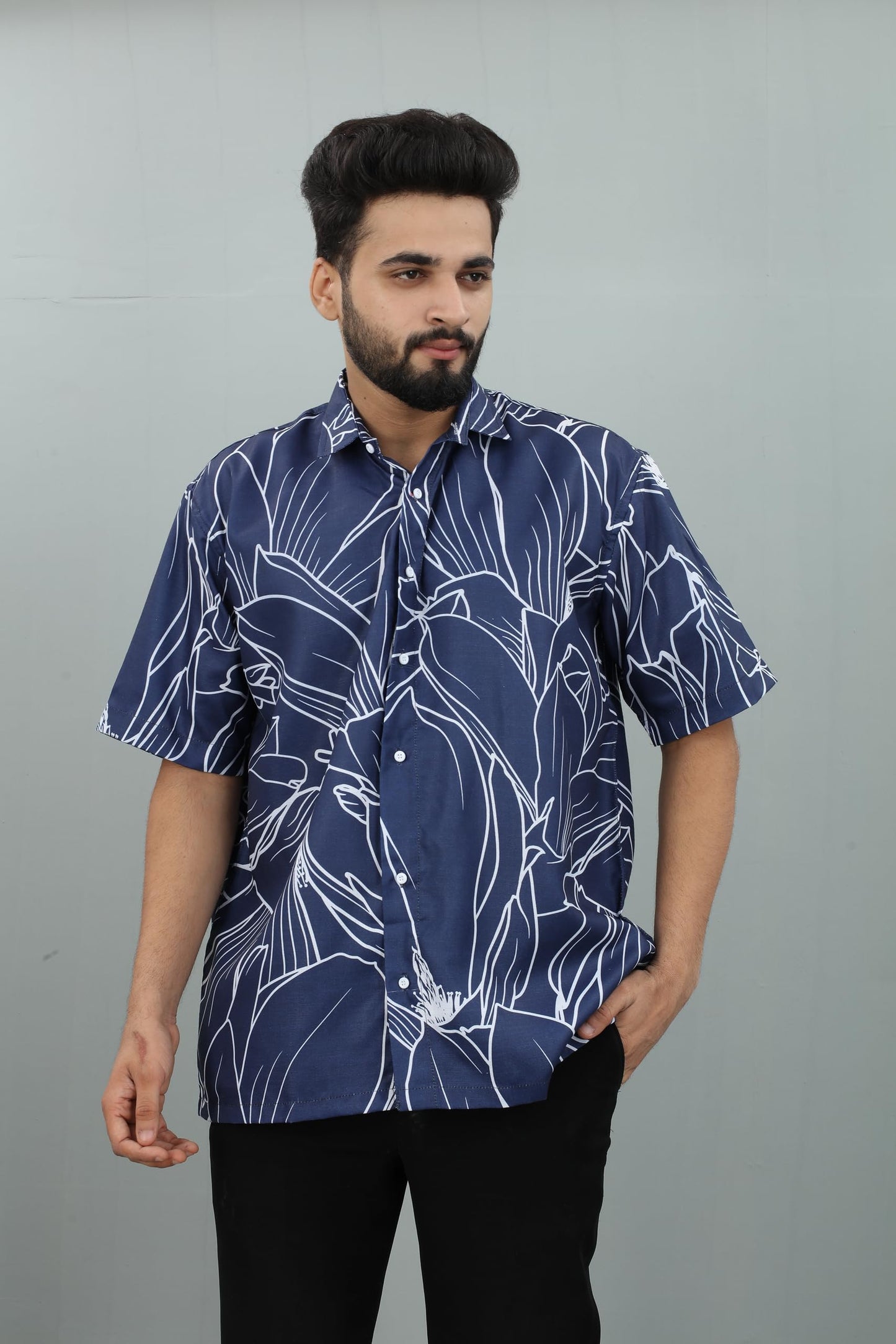 Brown Culture MenS Cotton Blend Abstract Print Shirt With Spread Collared Half Sleeves Standard Length And Button Down Closure