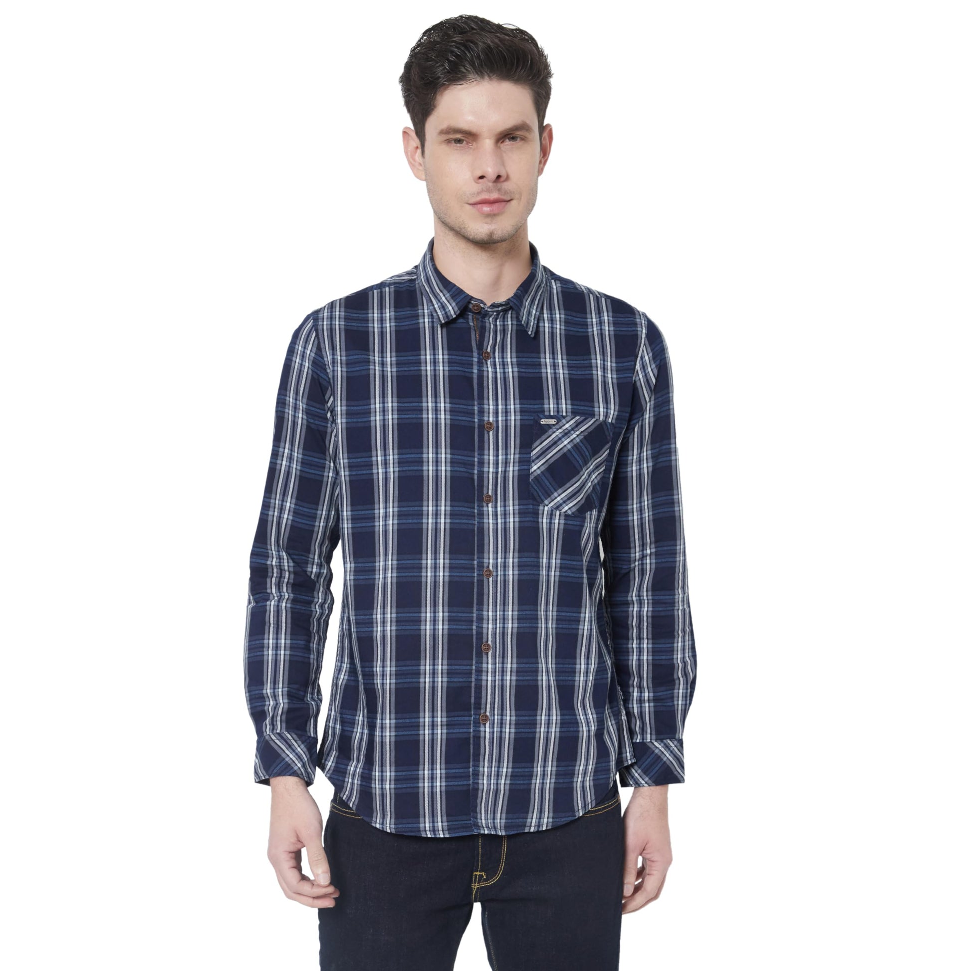 Pepe Jeans MenS Checkered Regular Fit Shirt (Pm307846_Blue L)