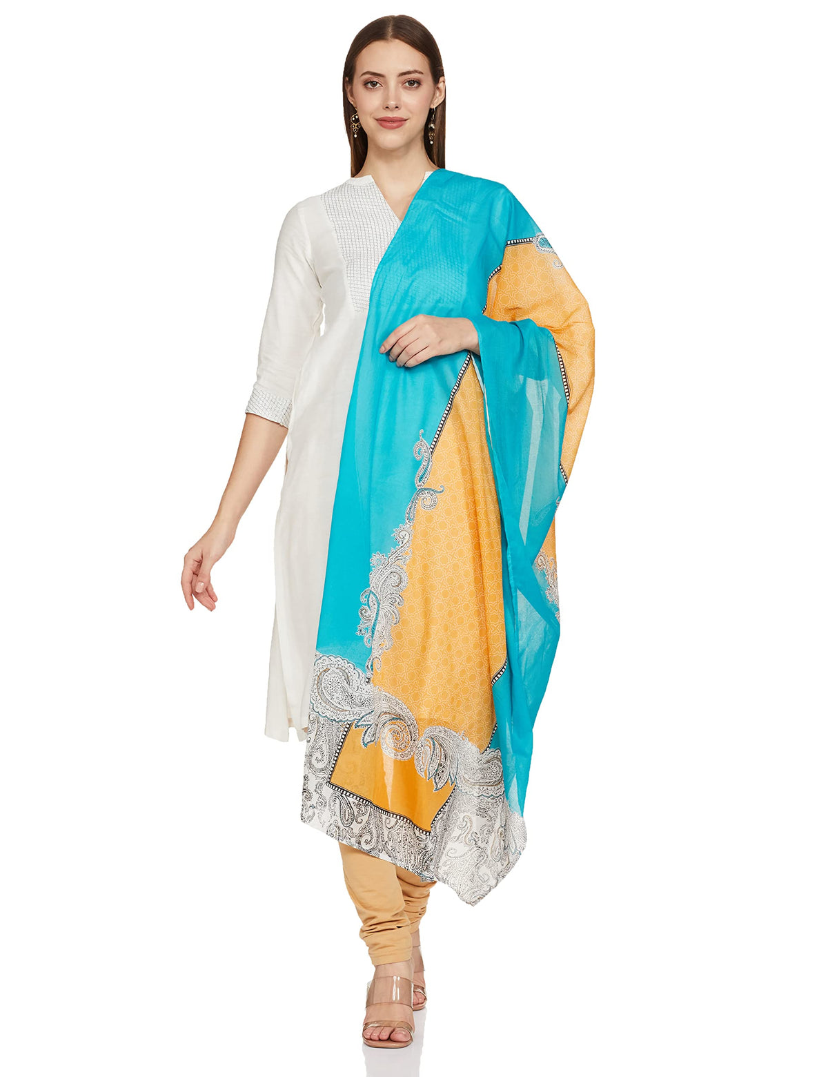 Aurelia Women Solid Cotton Dupatta Yellow Fs,Free Size