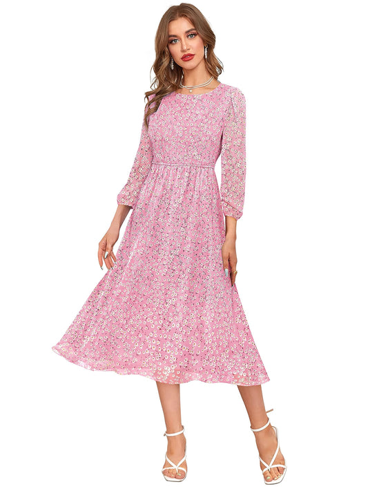 Toochki Pink Georgette Floral Fit & Flared Kurti Kurta Dress For Women A Line Suitable In Summer Trendy Stylish Kurtas