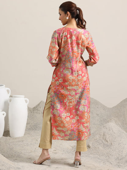 Libas Women's Silk Blend Floral Straight Kurta