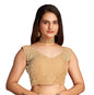 Pujia Mills WomenS Sequin Embroidered V Neck Sleeveless Gold Readymade Saree Blouse Indian Ethnic Stitched Padded Blouses For W