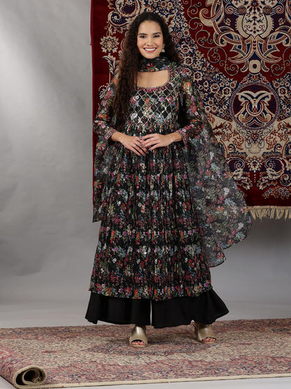 Aurelia WomenS Floral Printed Flared Kurta Set With Palazzos And Dupatta For Women