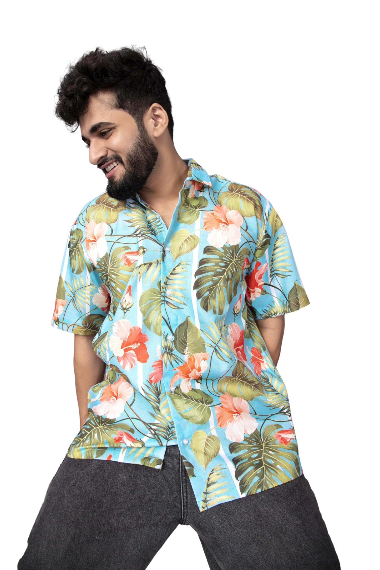 Brown Culture MenS Cotton Blend Abstract Print Shirt With Spread Collared Half Sleeves Standard Length And Button Down Closure