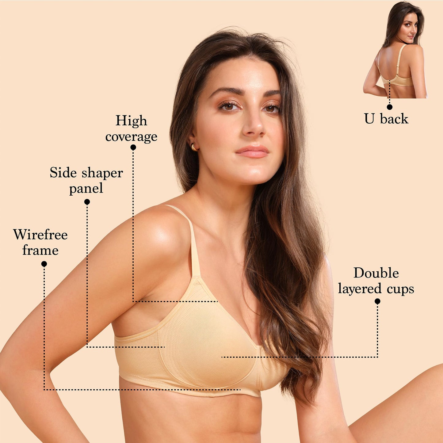 Enamor A042 Side Support Shaper Stretch Cotton Everyday Bra - Non-Padded, Wire-Free & High Coverage Skin