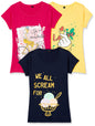 T2F Girls Cotton Regular Fit T-Shirt(Pack of 3)