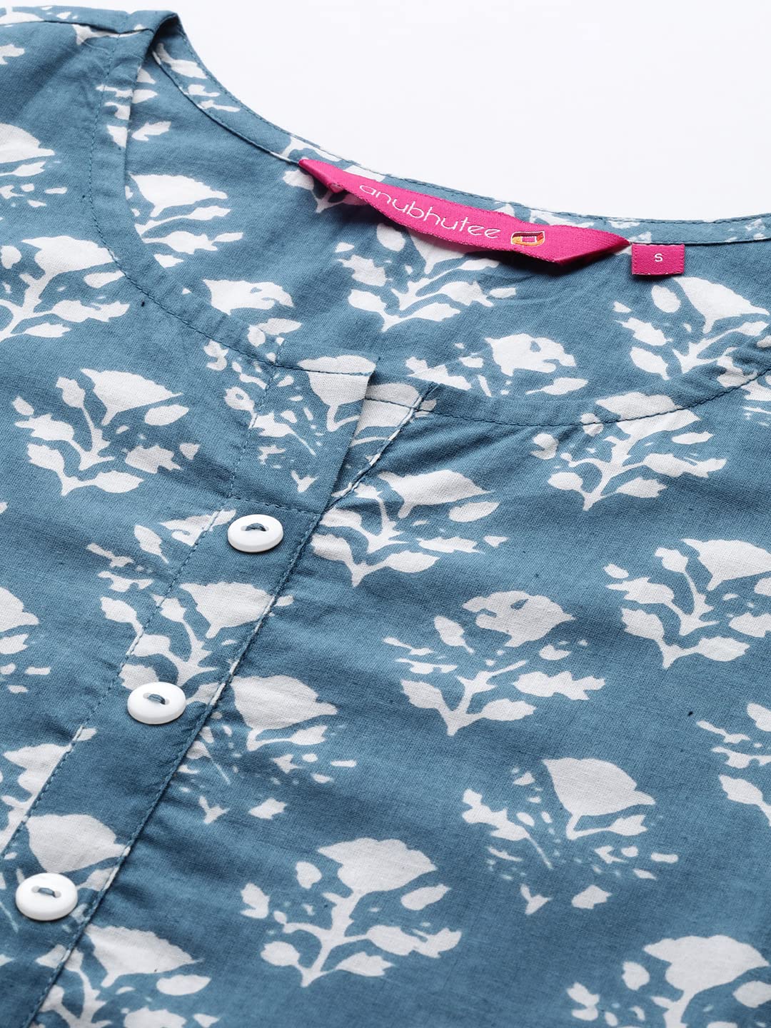 anubhutee Women's Cotton Blue Floral Printed Straight Kurta Suit Set With Pants