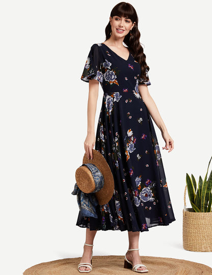 Rare London Women Synthetic A-Line Calf Length Dress (Ep3153)