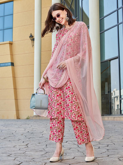 Sanisa WomenS Rayon Blend Floral Printed Straight Kurta With Pant And Dupatta | Ethnic Set | Suit Set | Kurta Set(148Kbd1604N-X