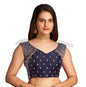 Pujia Mills WomenS Sequin Embroidered V Neck Sleeveless Navy Blue Readymade Saree Blouse Indian Ethnic Stitched Padded Blouses