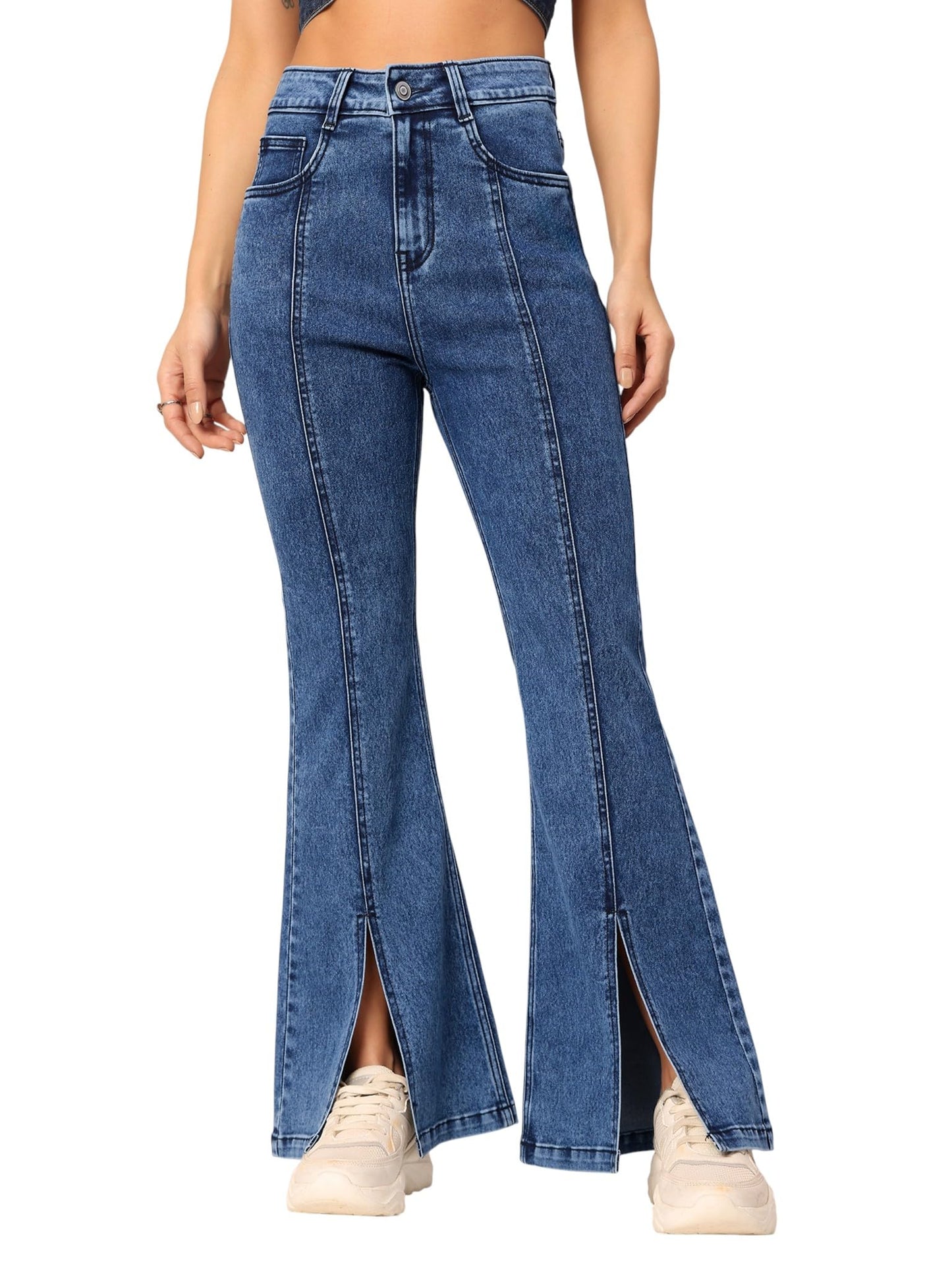 Dolce Crudo WomenS Bootcut High Rise Clean Look Regular-Length Stretchable Denim Bootcut Jeans (Doss24Den12-92-360-34, Stormy B
