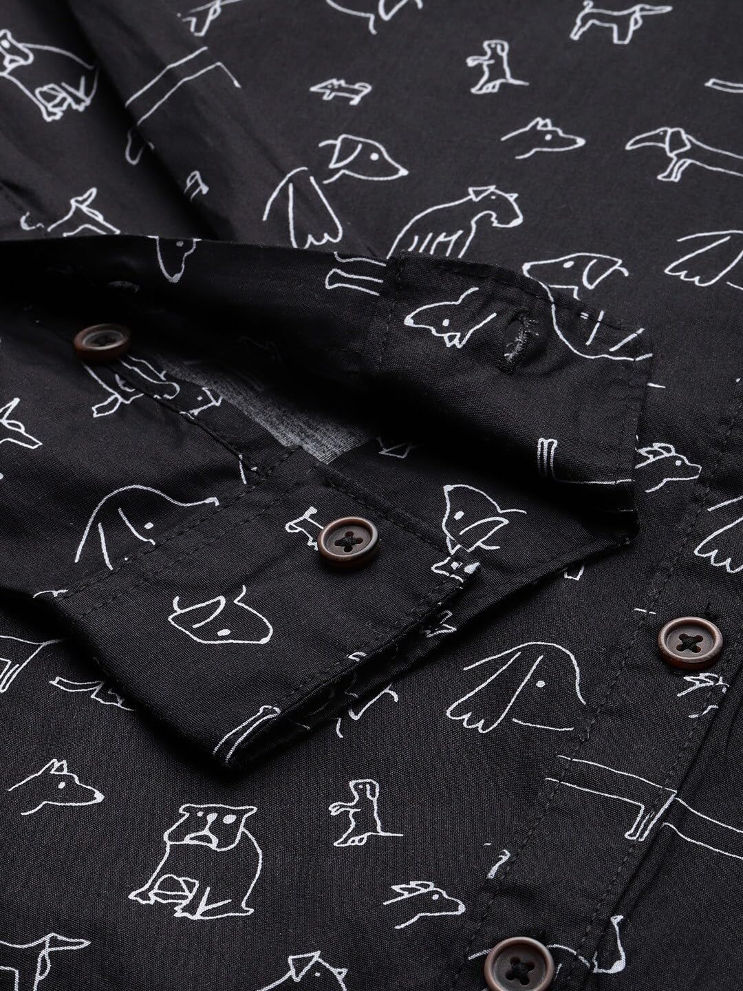 The Indian Garage Co Men Black Printed Slim Fit Cotton Casual Shirt