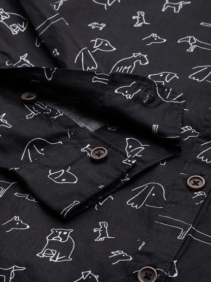 The Indian Garage Co Men Black Printed Slim Fit Cotton Casual Shirt